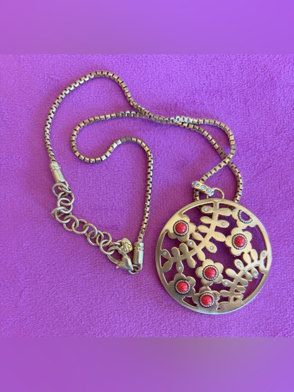 Brighton Francesca Gold-Tone Floral Cutout Pendant Necklace with Red Cabochons - Picture 2 of 5